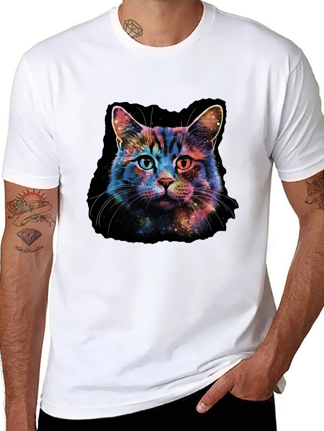 Galaxy Cat Graphic Tee - Black Cotton T-Shirt