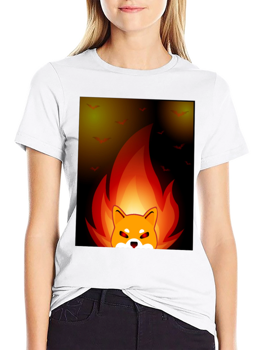 Fiery Shiba Inu Graphic Tee - Black Cotton Blend