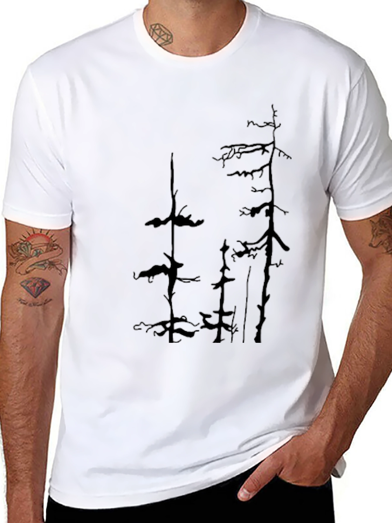 Mens Black T-Shirt with Tree Silhouette Design