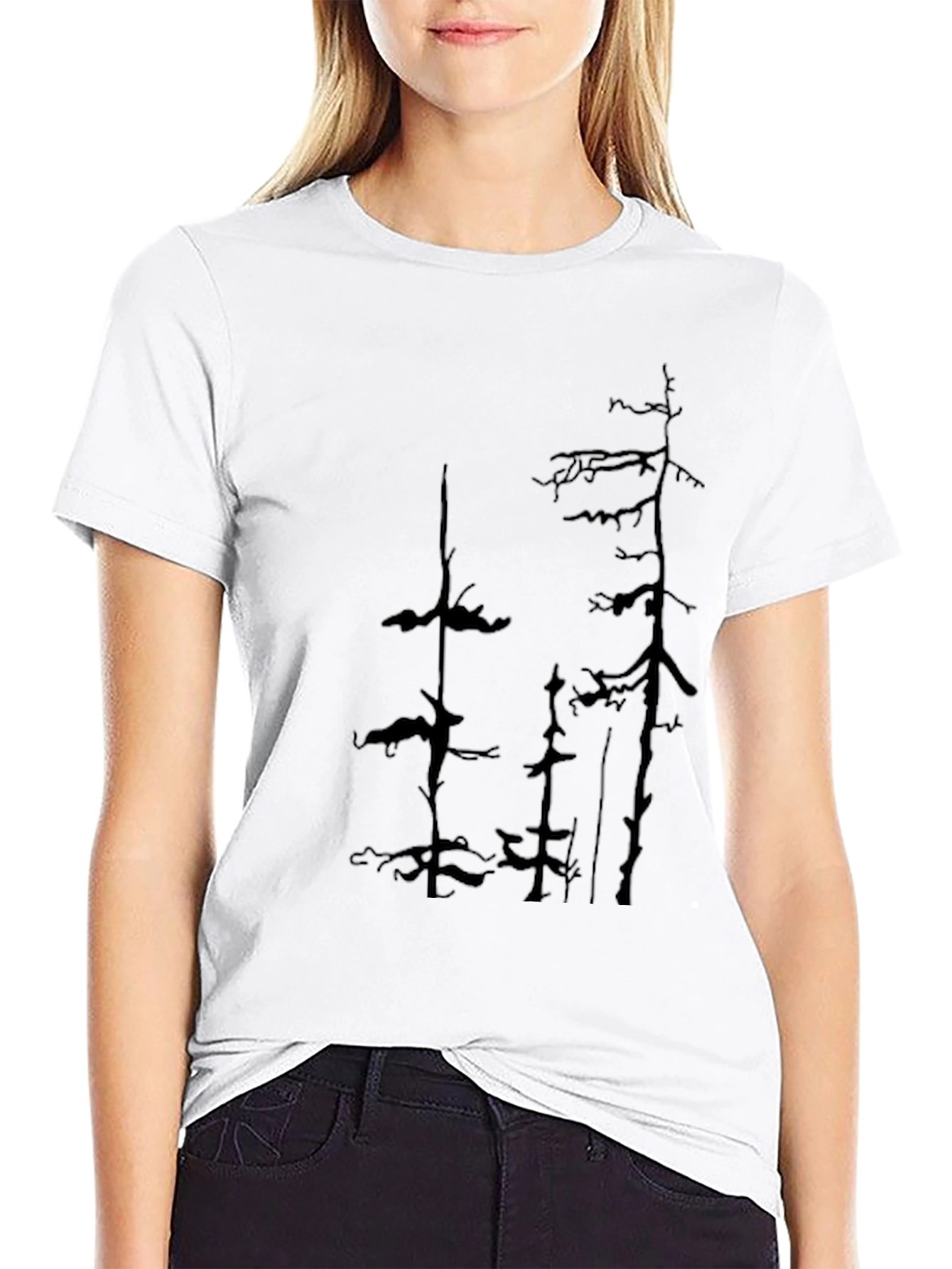 Mens Black T-Shirt with Tree Silhouette Design