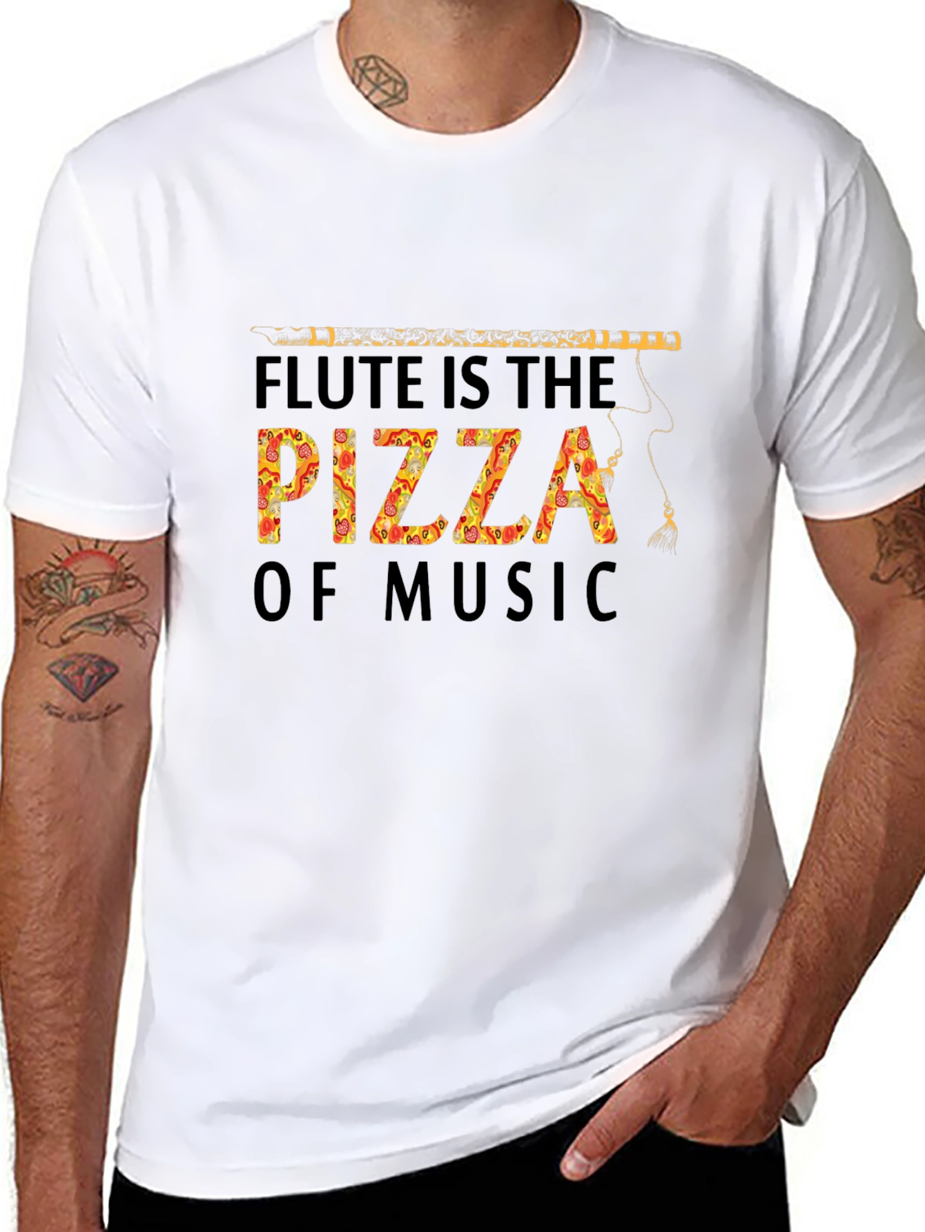 Flute Pizza Music T-Shirt - Funny Foodie Tee