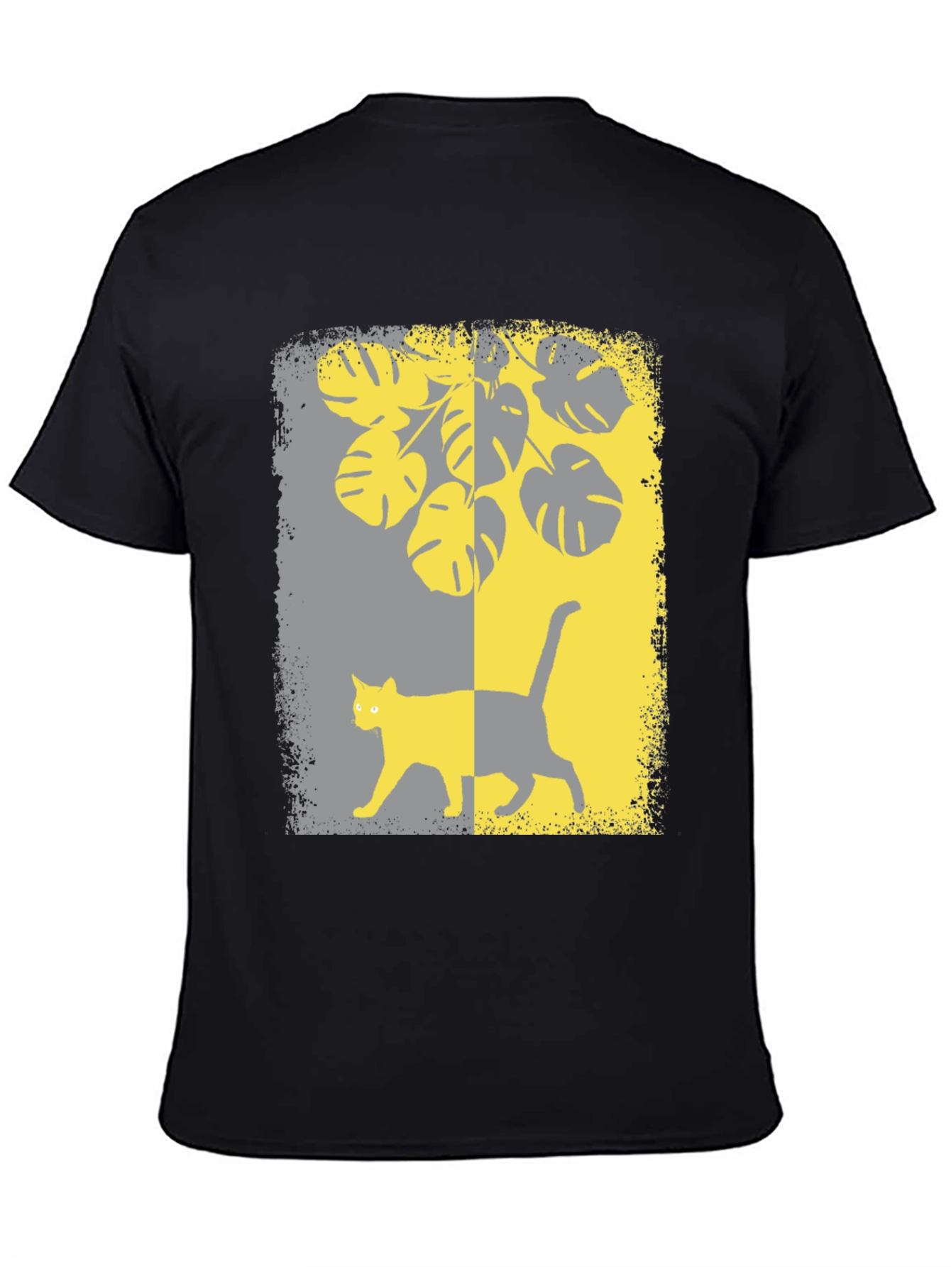 Monstera Cat Graphic Tee - Stylish Black Shirt