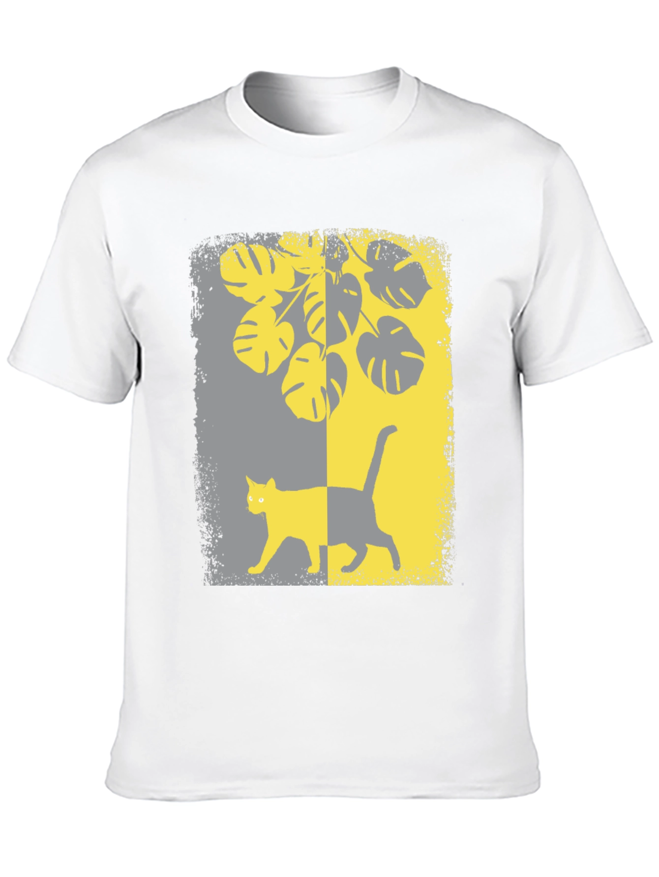 Monstera Cat Graphic Tee - Stylish Black Shirt