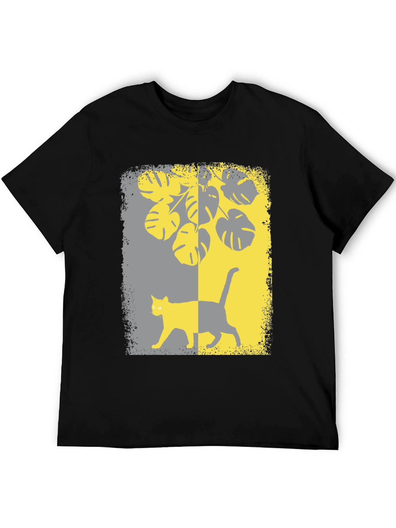 Monstera Cat Graphic Tee - Stylish Black Shirt