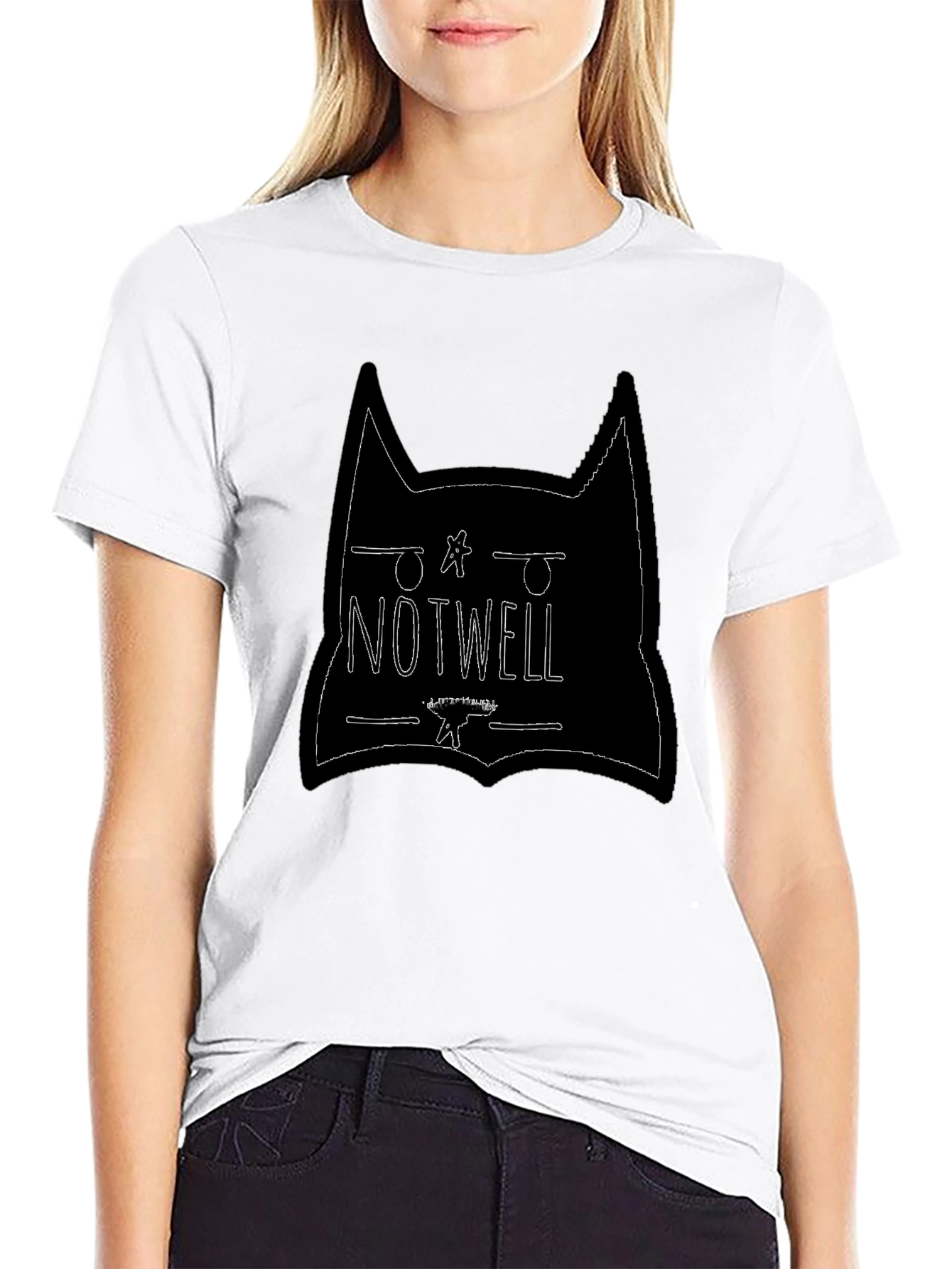 Not Well Cat Graphic Tee - Black Cotton T-Shirt
