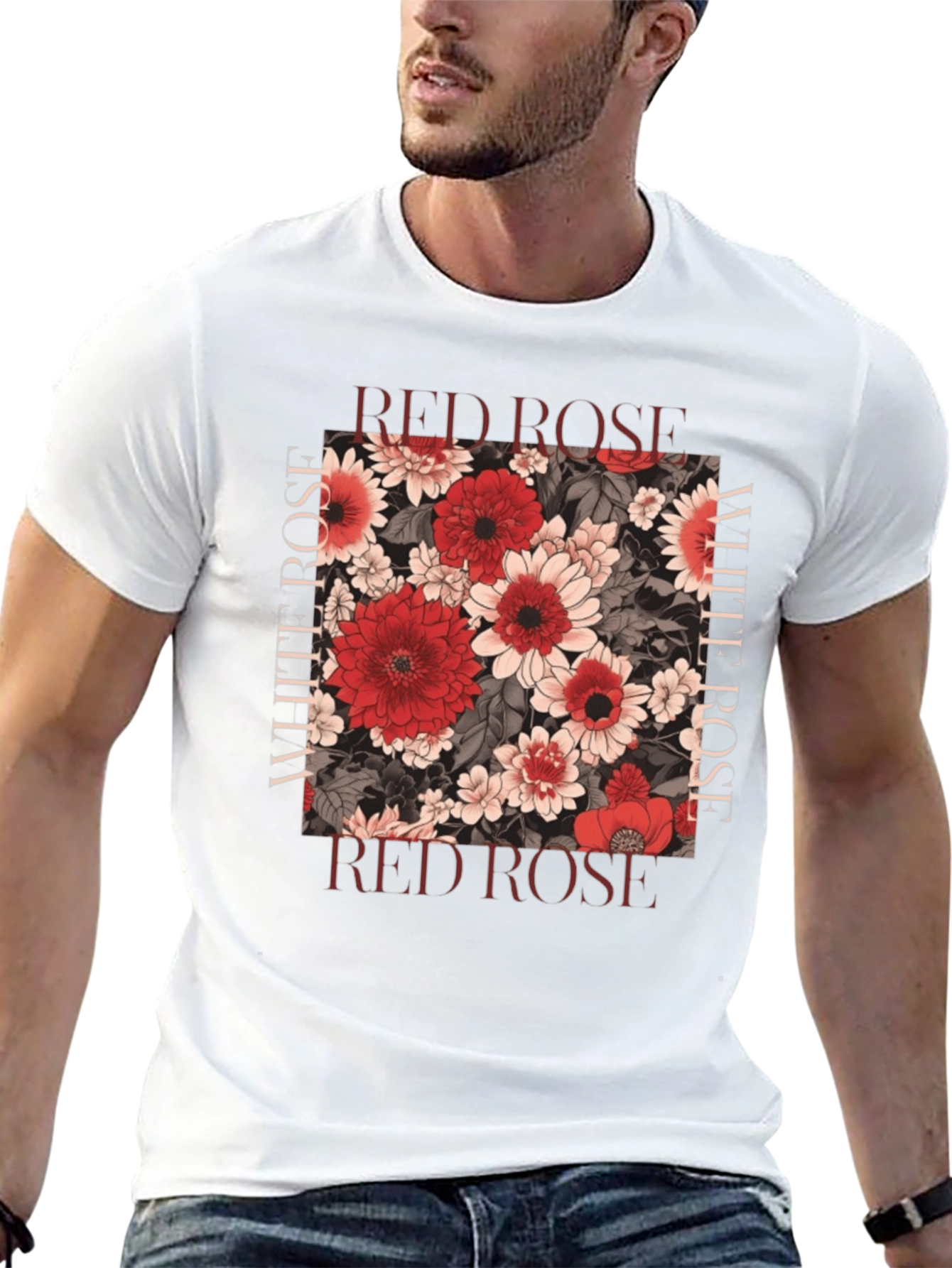 Red & White Rose Graphic Tee