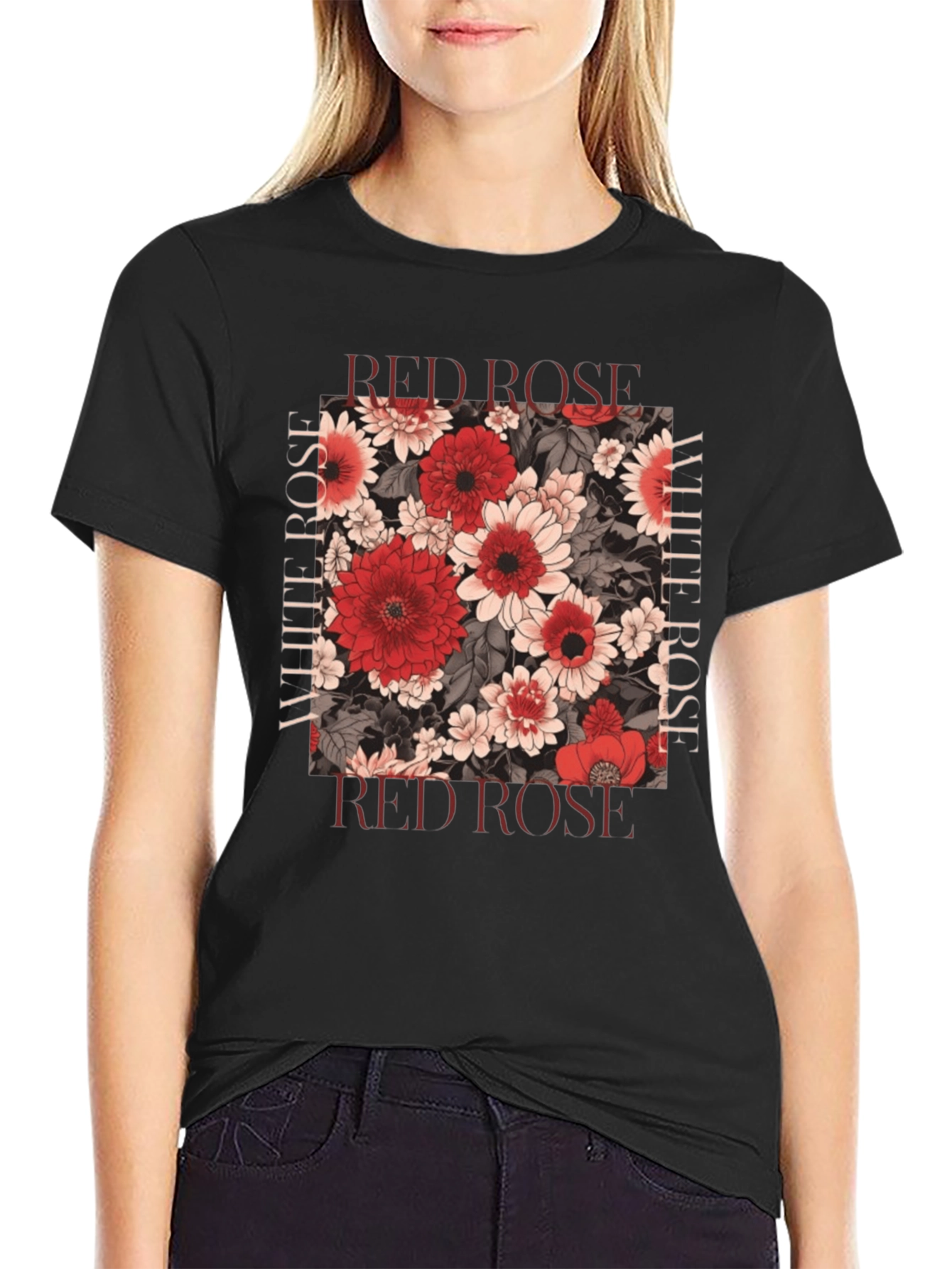 Red & White Rose Graphic Tee
