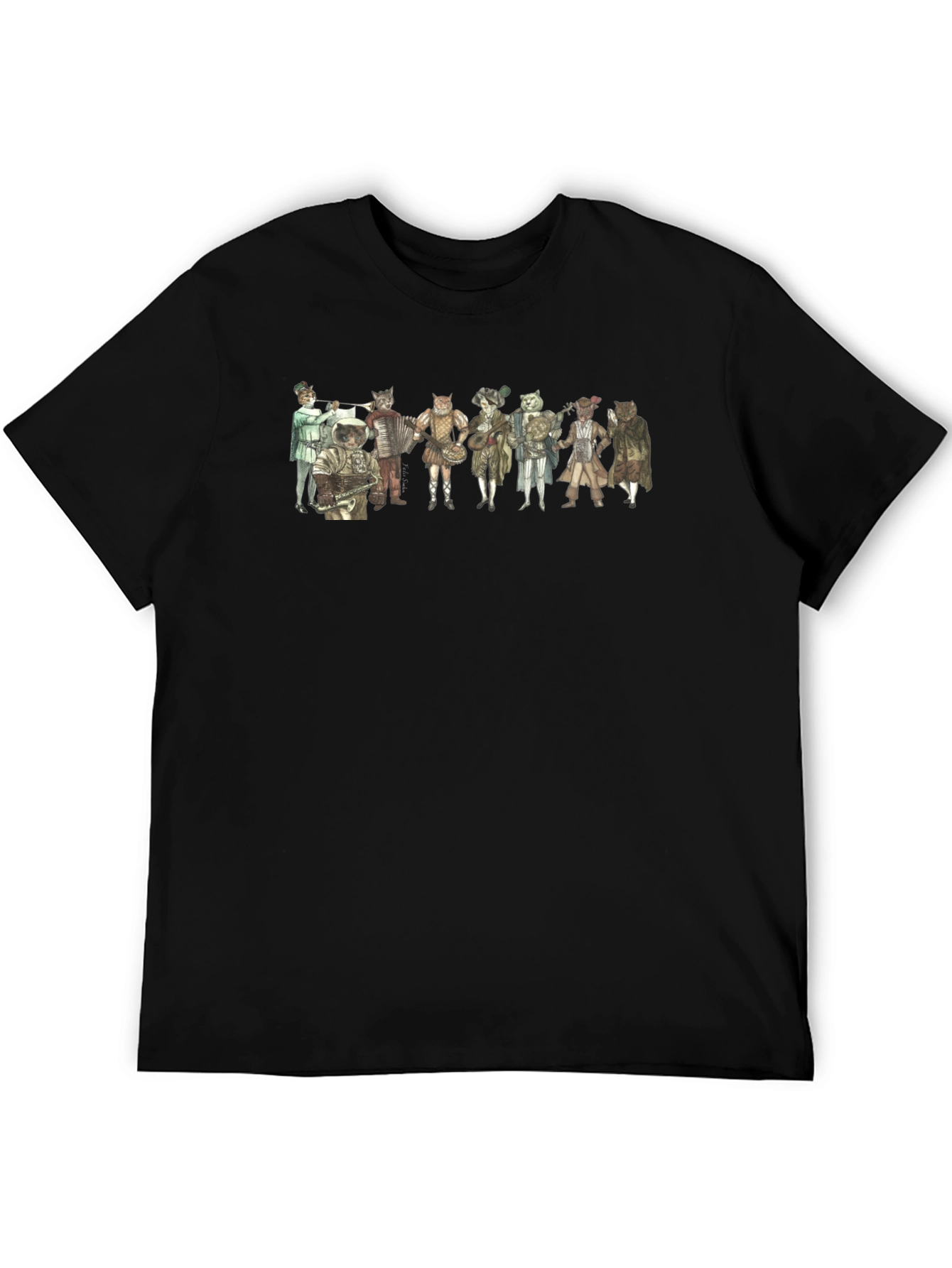Renaissance Cat Band Black T-Shirt