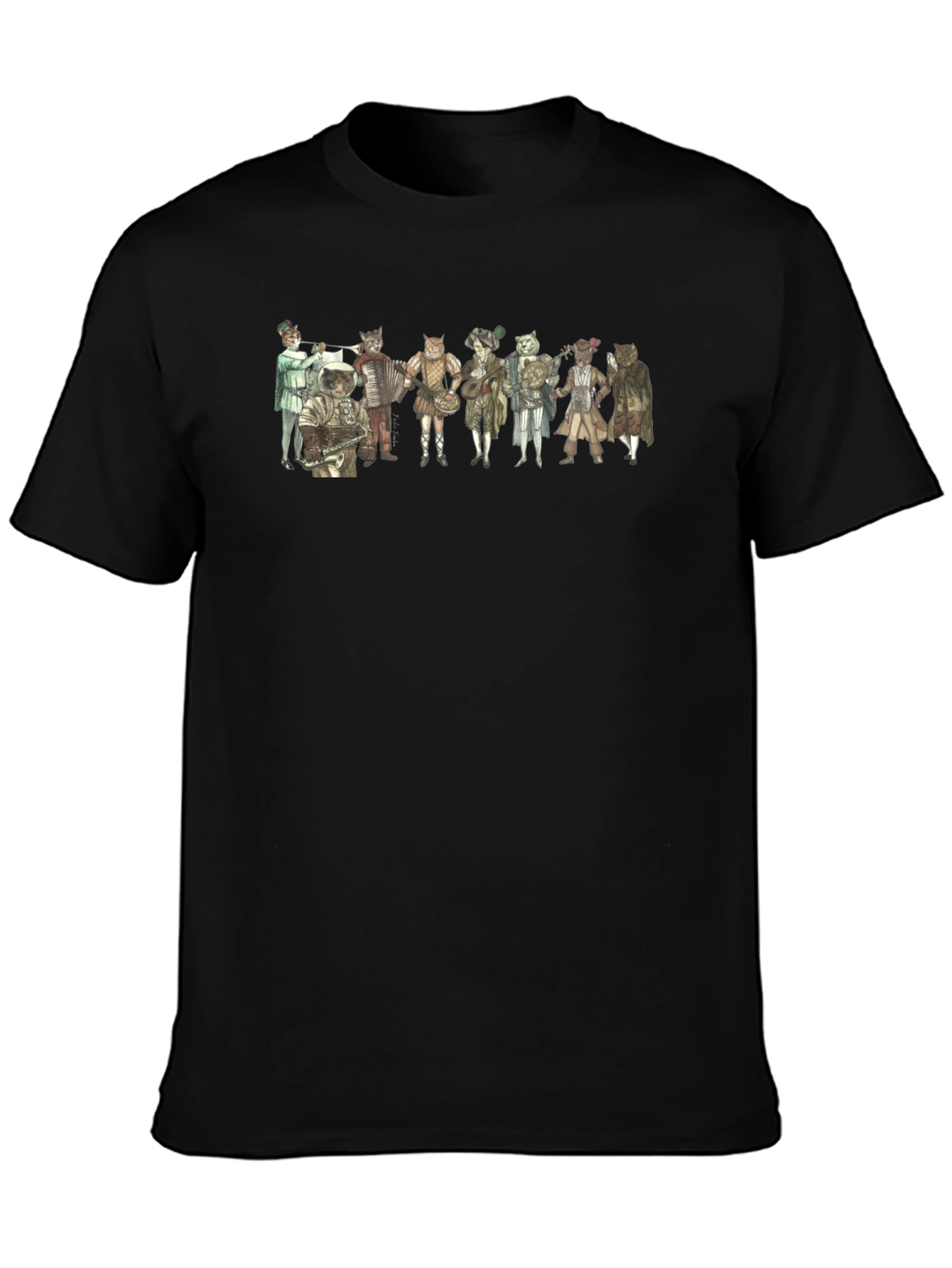 Renaissance Cat Band Black T-Shirt