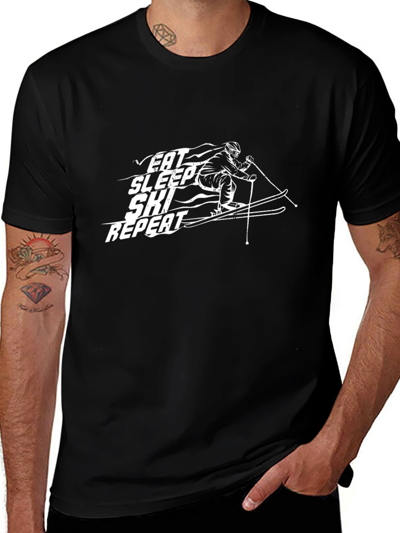 Eat Sleep Ski Repeat Black T-Shirt