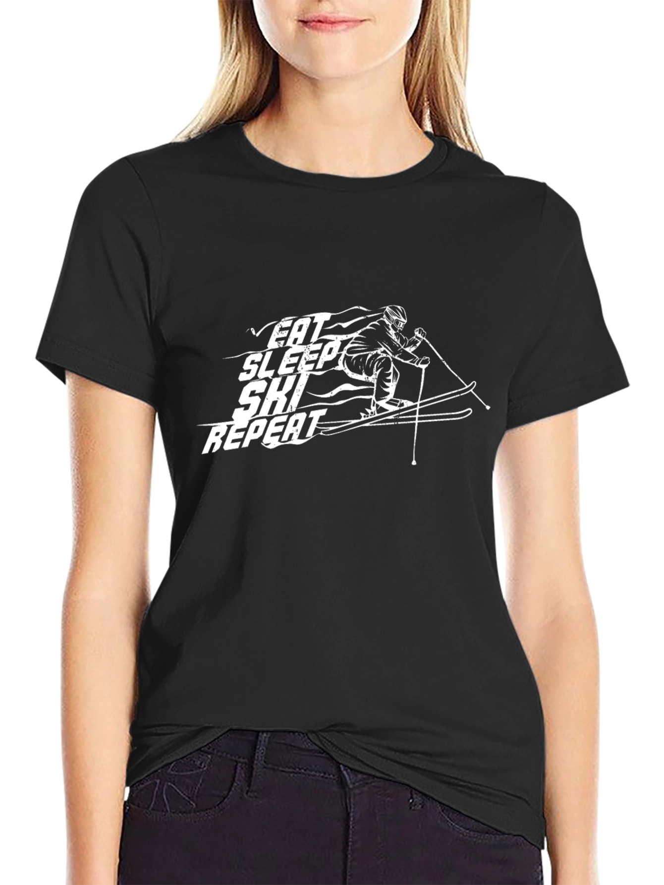 Eat Sleep Ski Repeat Black T-Shirt