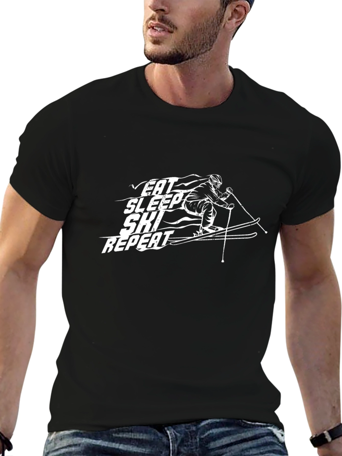 Eat Sleep Ski Repeat Black T-Shirt