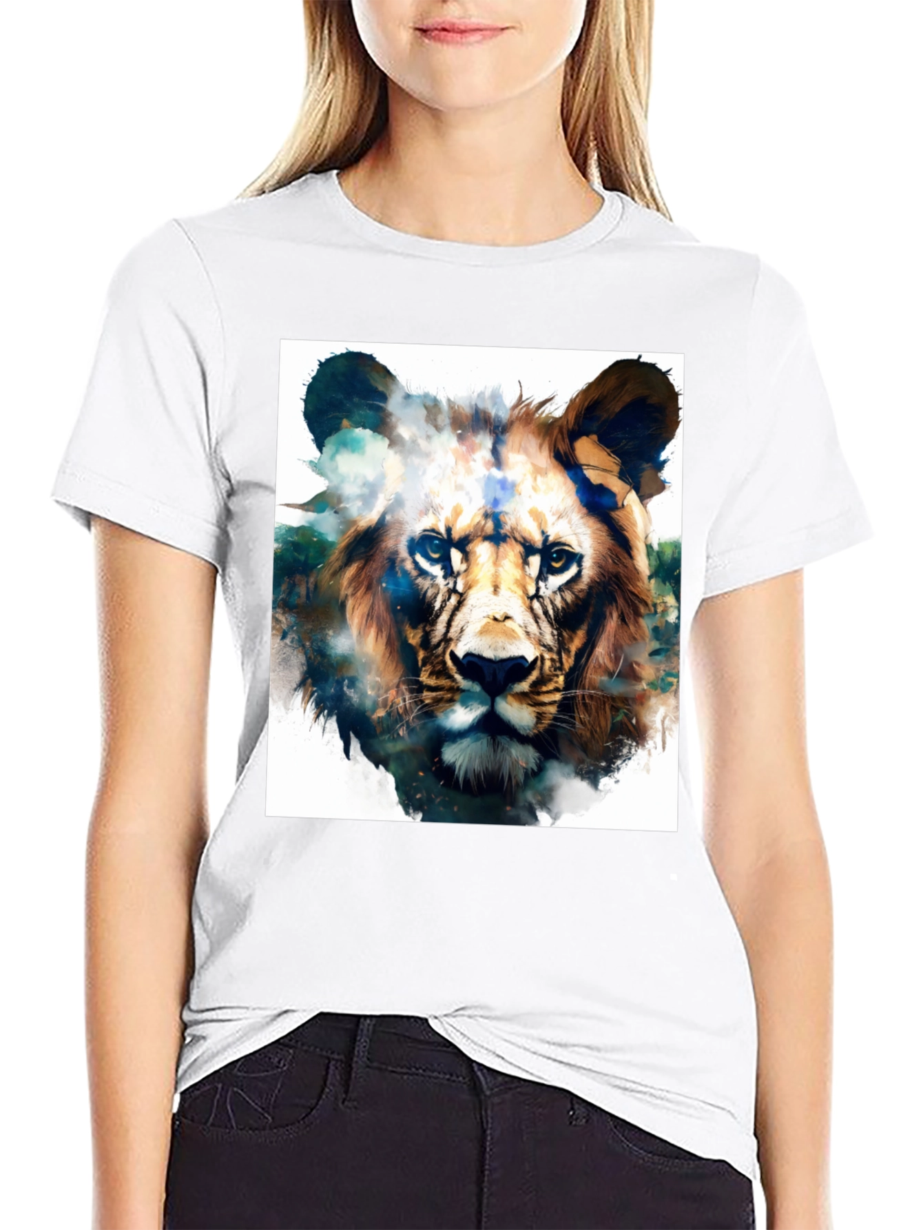 Lion Graphic Black T-Shirt - Artistic Animal Tee