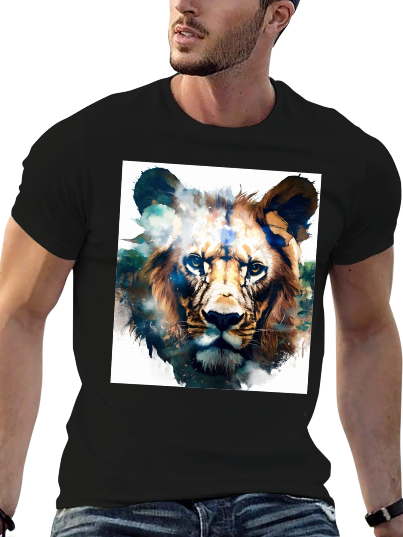 Lion Graphic Black T-Shirt - Artistic Animal Tee
