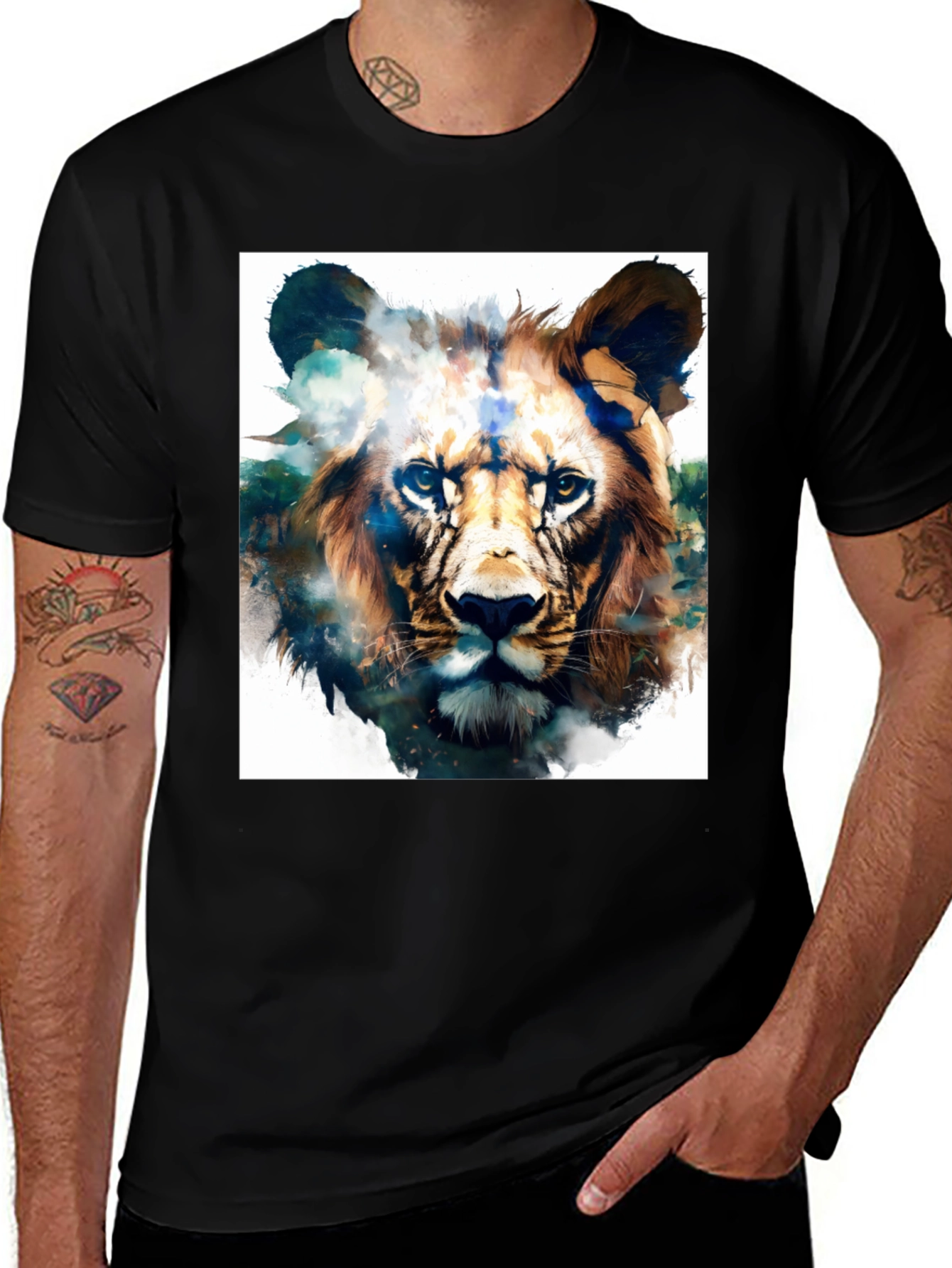 Lion Graphic Black T-Shirt - Artistic Animal Tee
