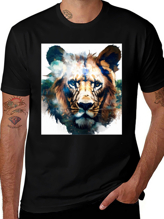 Lion Graphic Black T-Shirt - Artistic Animal Tee