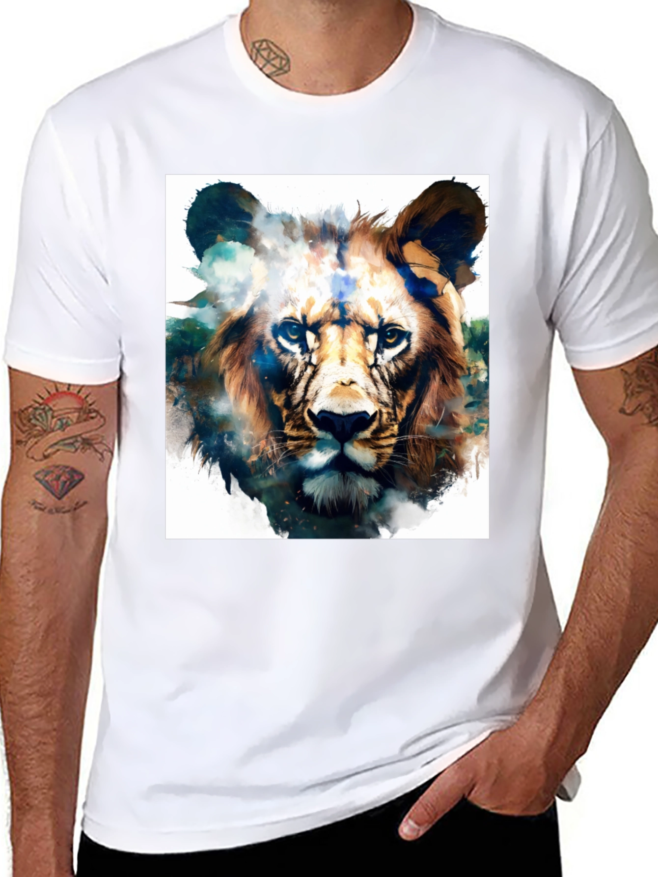 Lion Graphic Black T-Shirt - Artistic Animal Tee