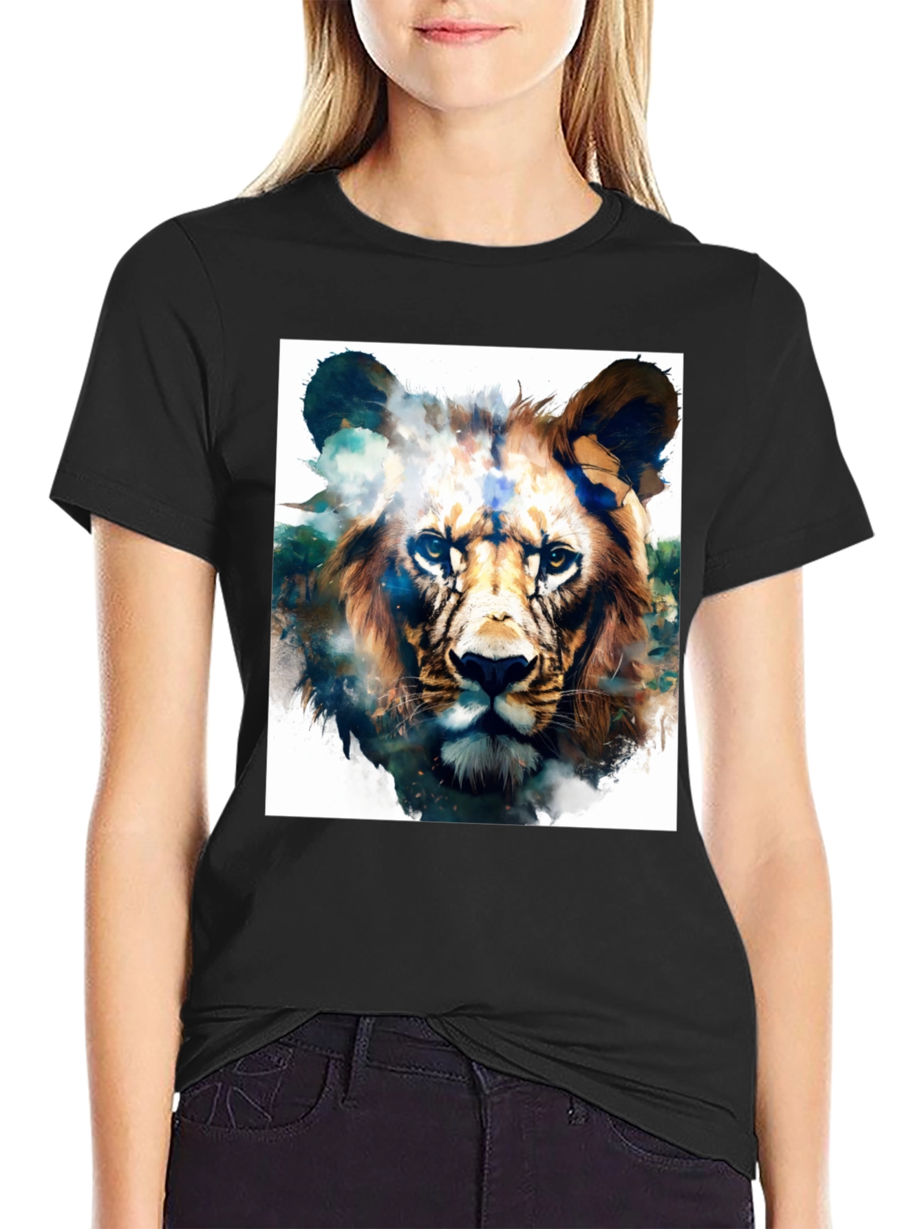 Lion Graphic Black T-Shirt - Artistic Animal Tee