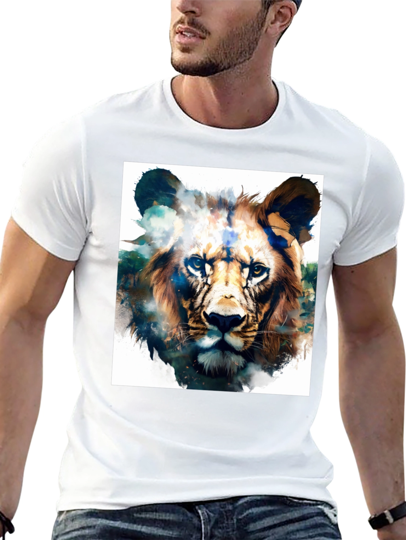 Lion Graphic Black T-Shirt - Artistic Animal Tee
