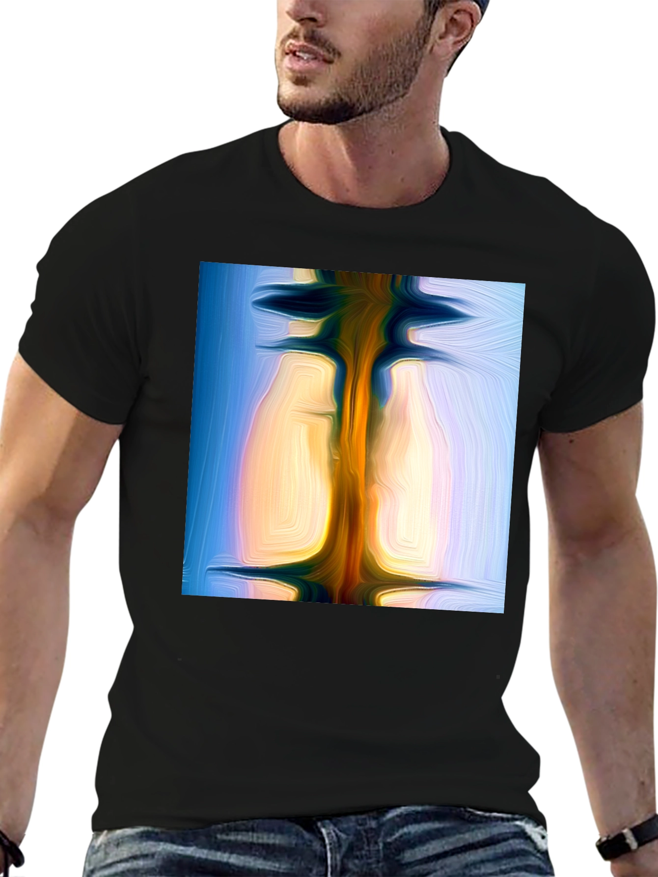 Abstract Art Print Black T-Shirt - Modern Style