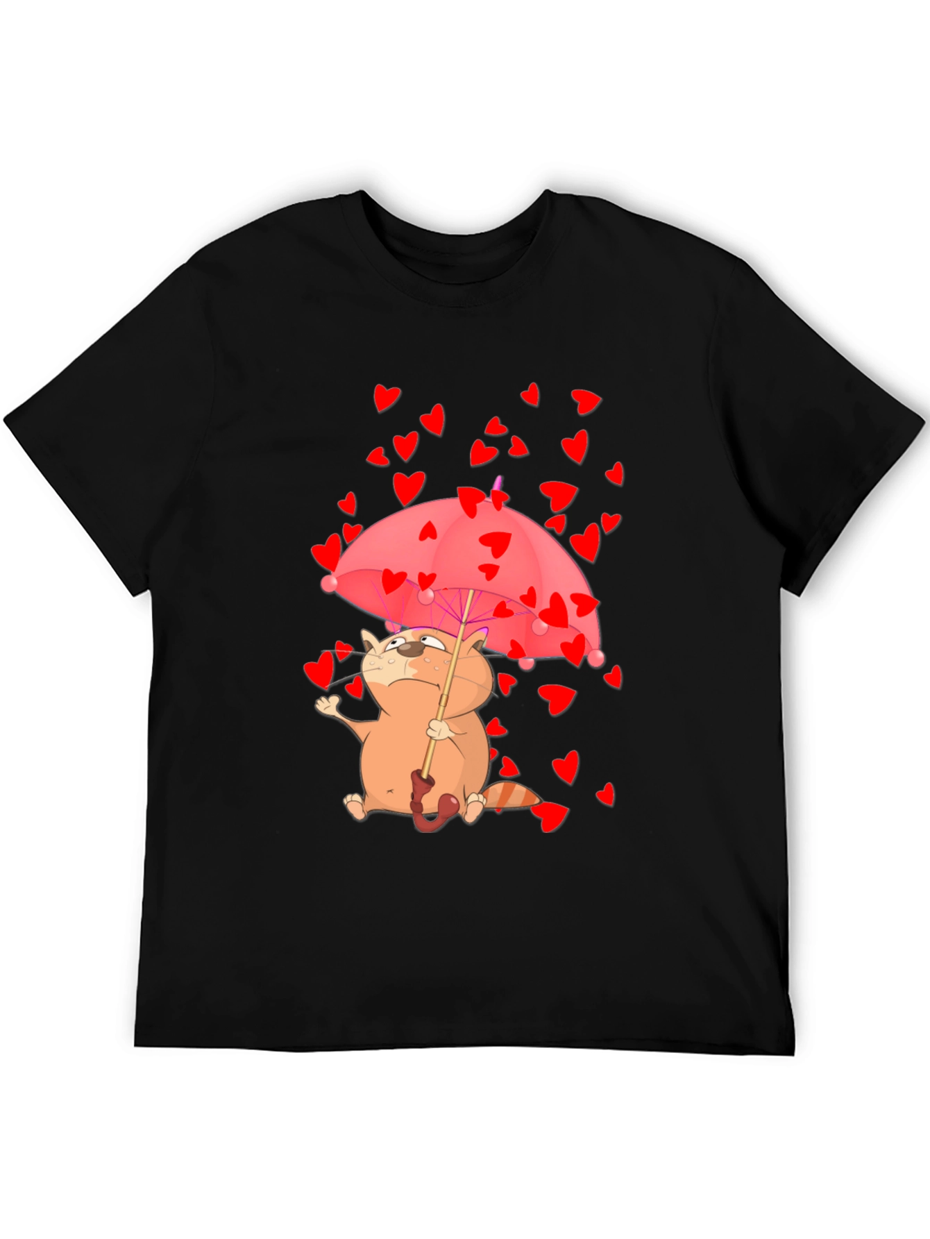Cute Cat in Love T-Shirt - Heart Umbrella Design