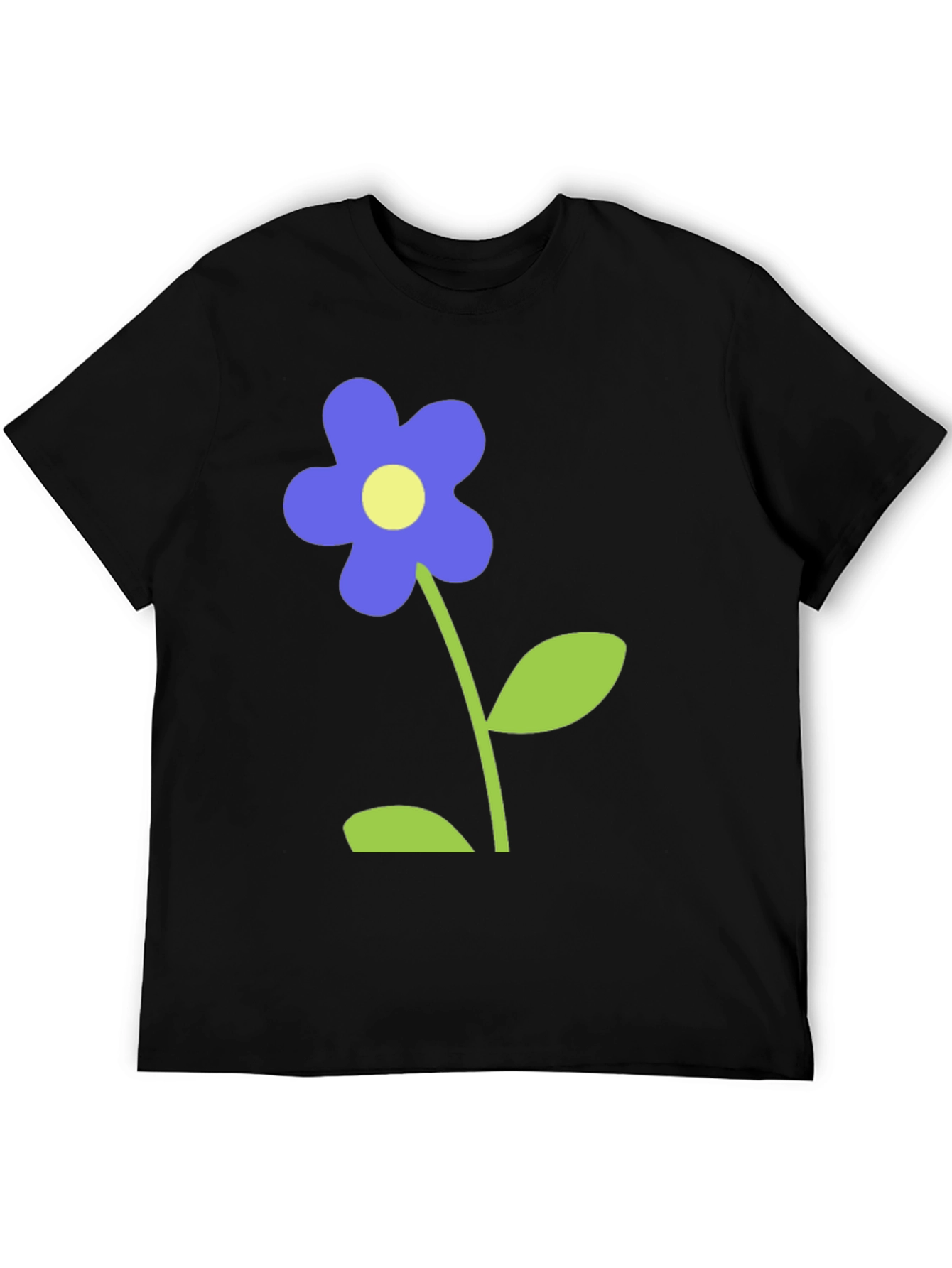 Black T-Shirt with Blue Flower Graphic