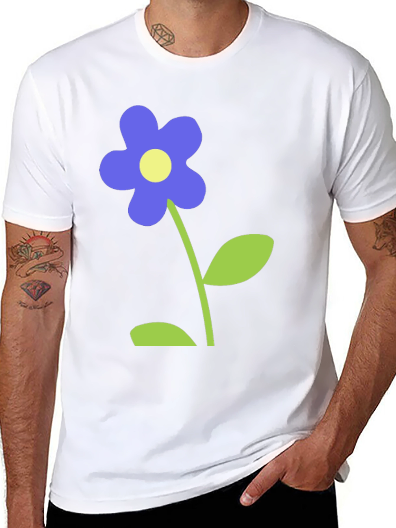 Black T-Shirt with Blue Flower Graphic