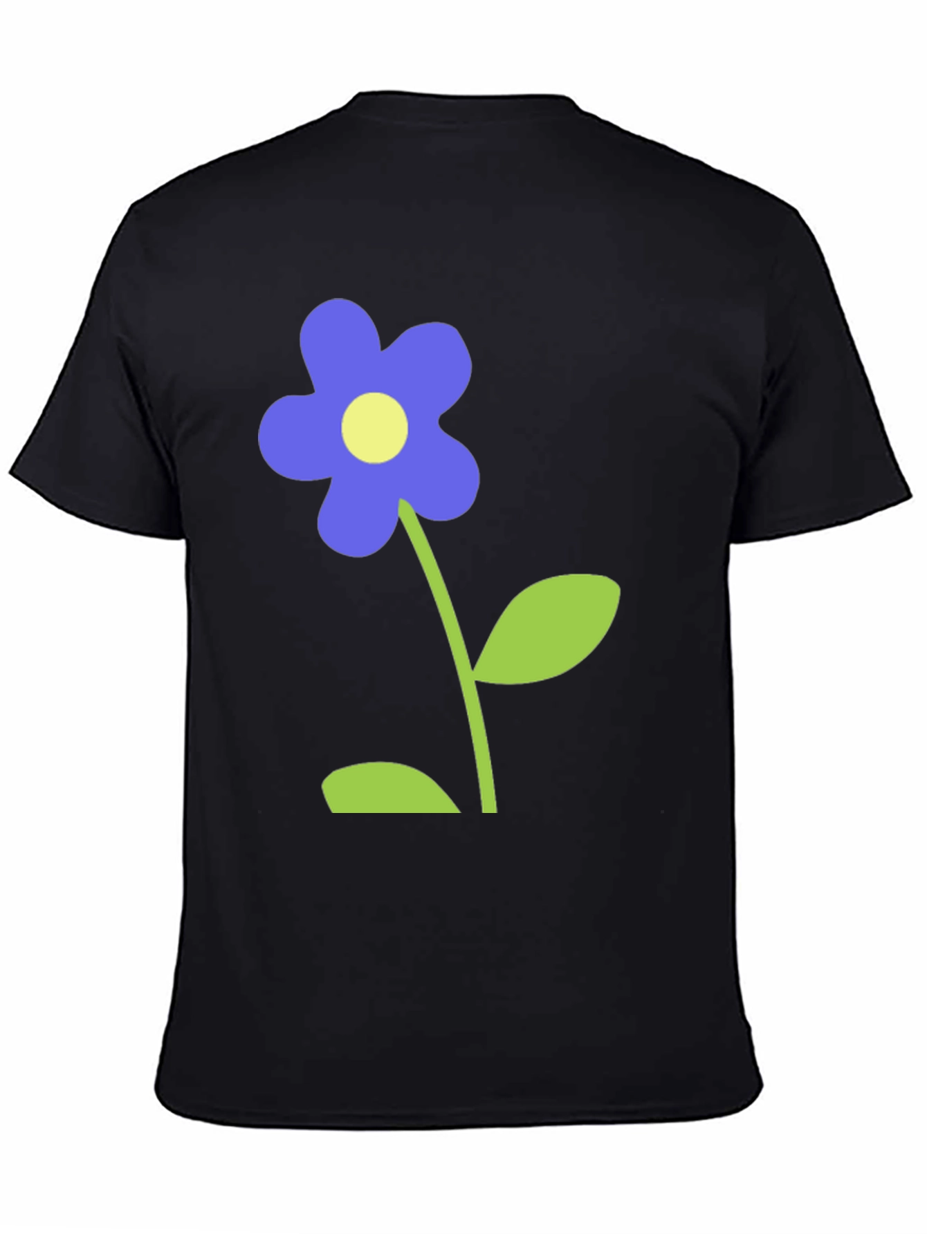 Black T-Shirt with Blue Flower Graphic