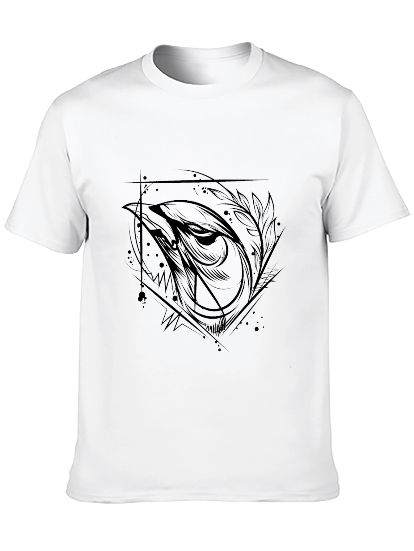 Mens Black Graphic Tee - Abstract Bird Design
