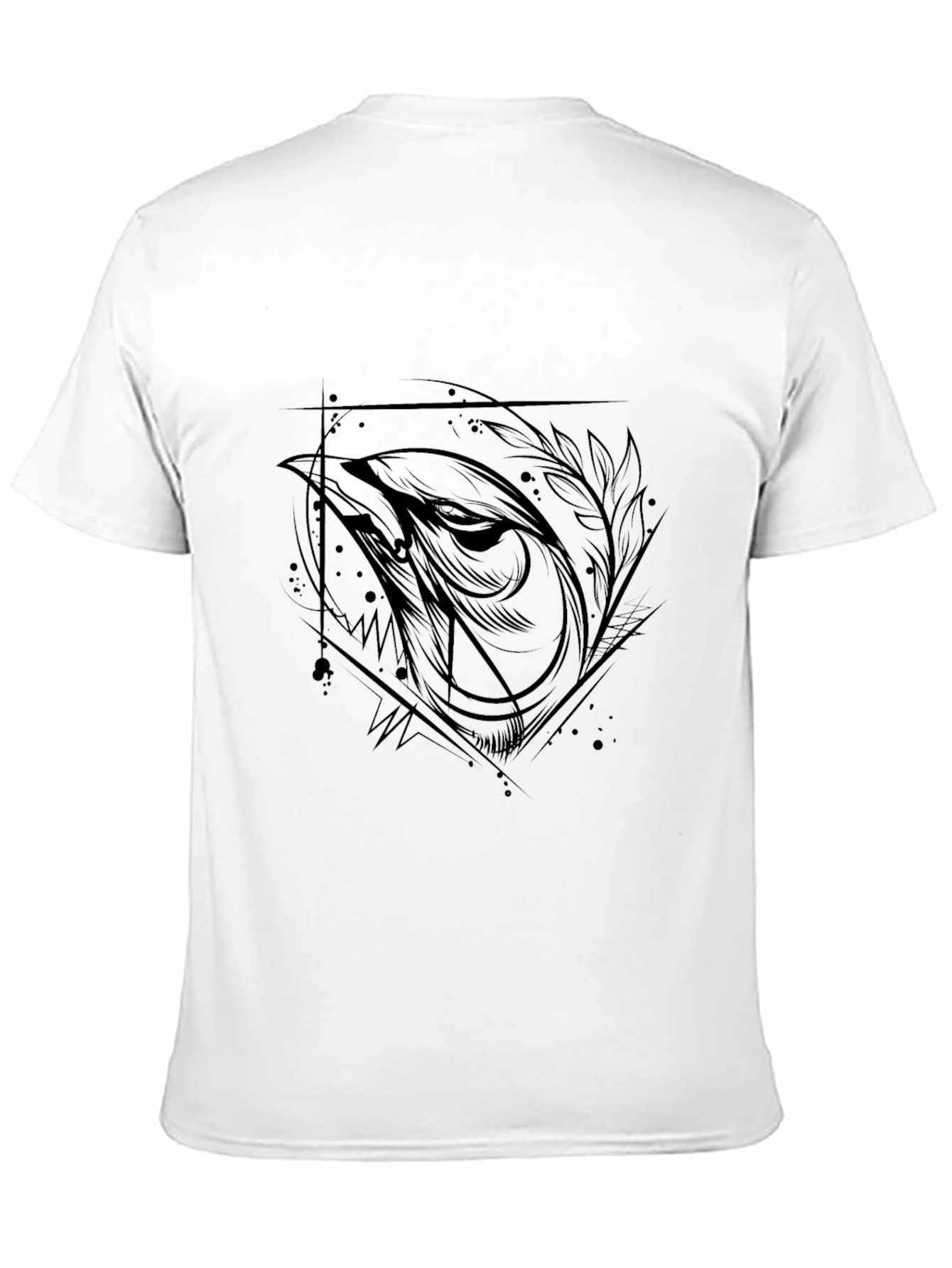 Mens Black Graphic Tee - Abstract Bird Design