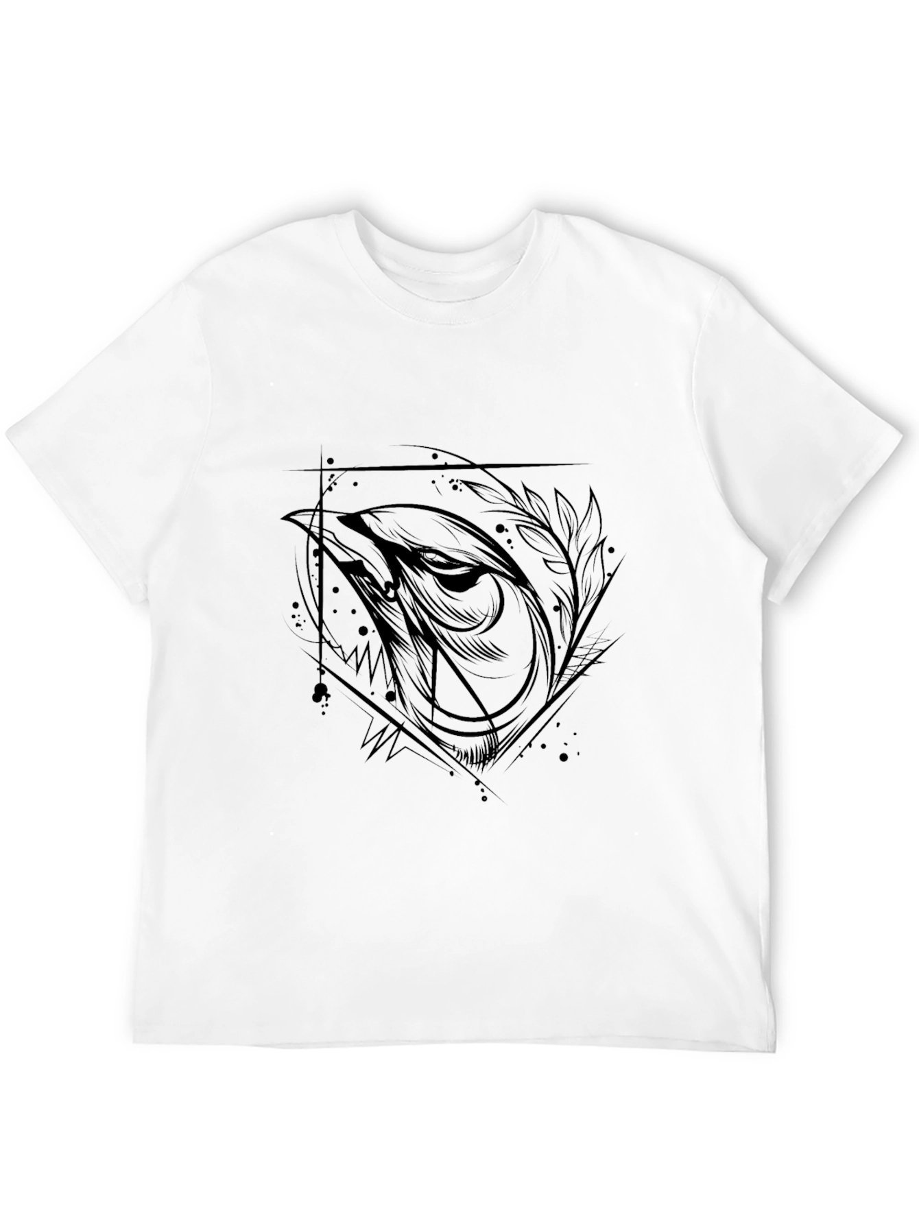 Mens Black Graphic Tee - Abstract Bird Design