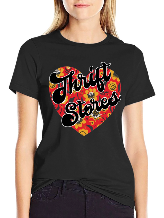 Thrift Stores Floral Heart Graphic Tee - Black