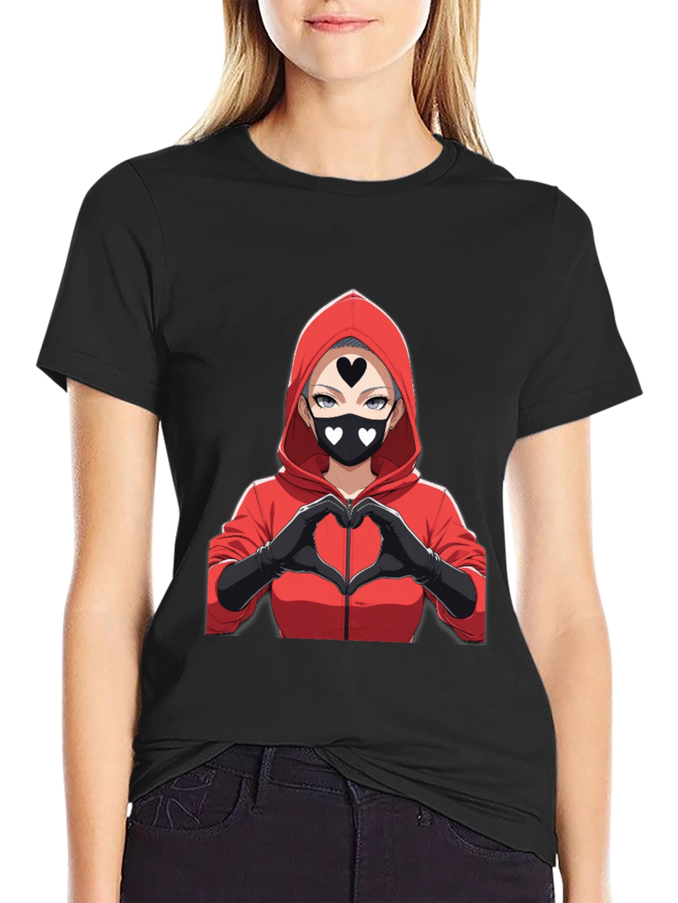 Anime Heart Mask T-Shirt - Black Cotton Tee