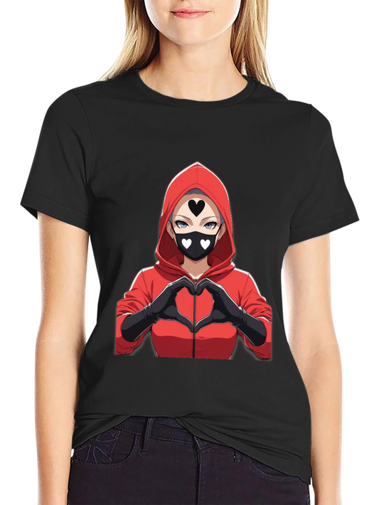 Anime Heart Mask T-Shirt - Black Cotton Tee