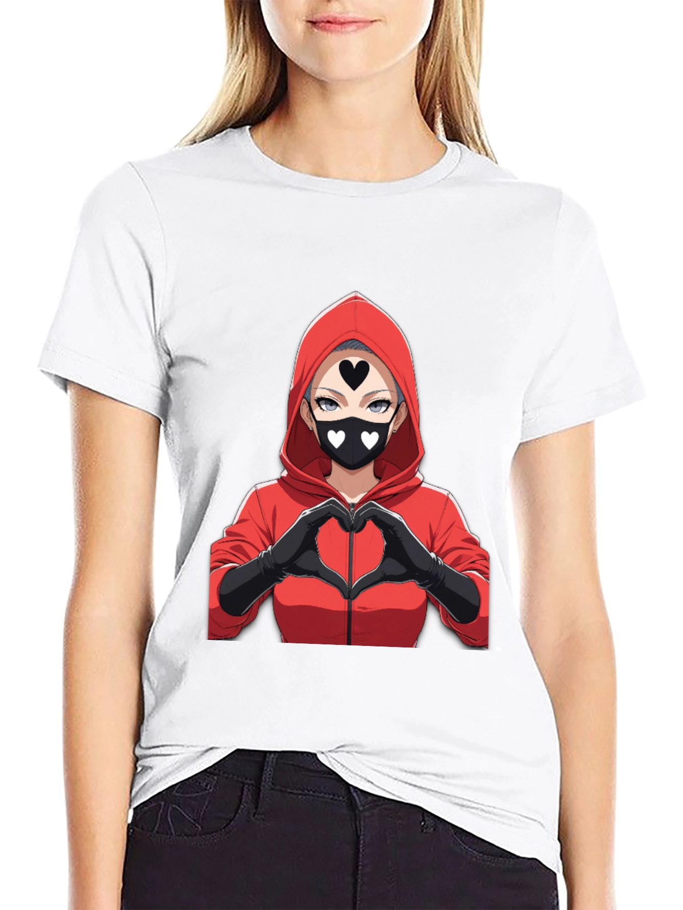 Anime Heart Mask T-Shirt - Black Cotton Tee