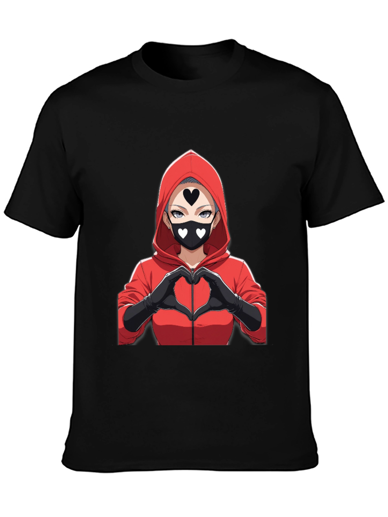 Anime Heart Mask T-Shirt - Black Cotton Tee
