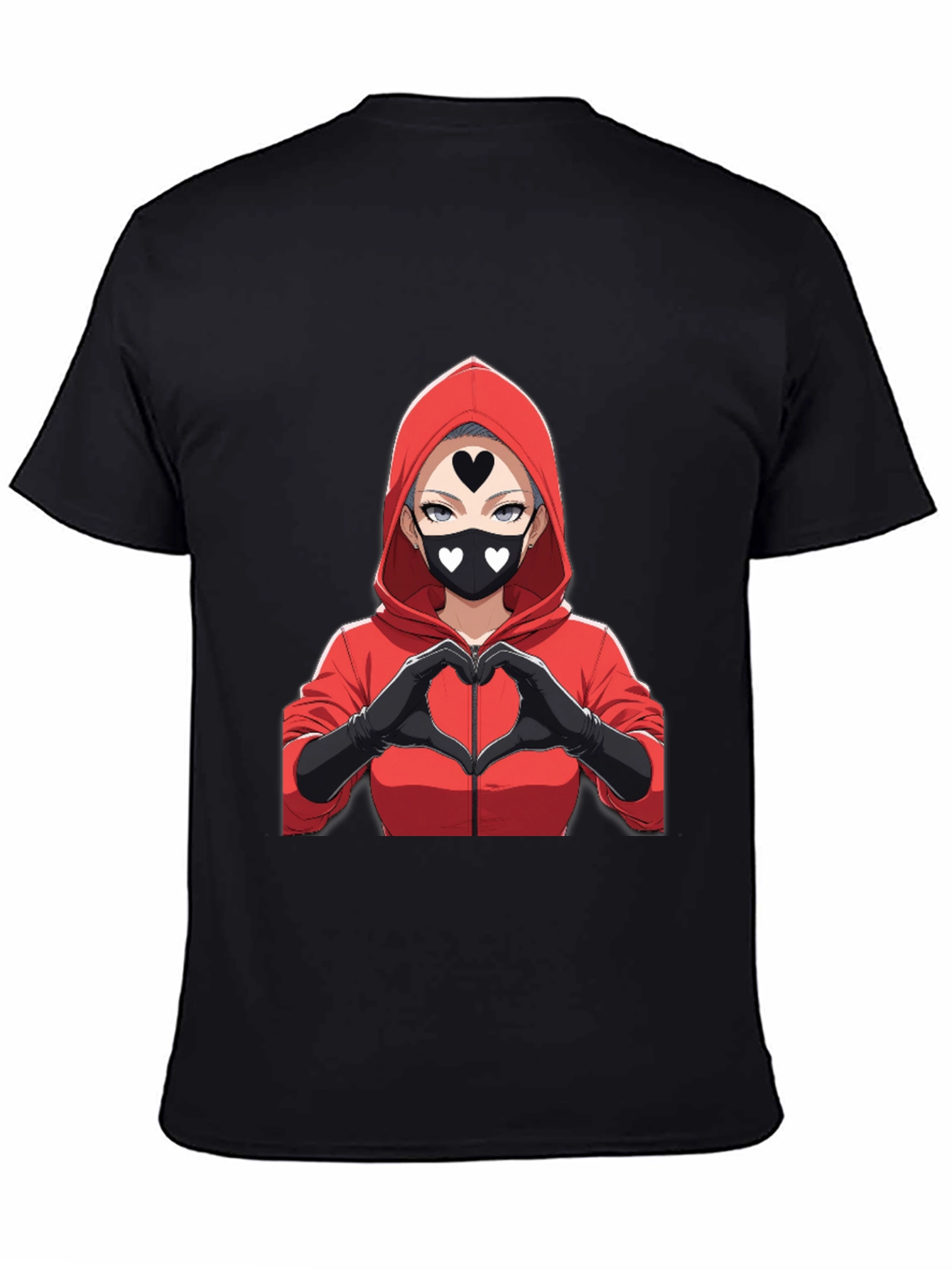 Anime Heart Mask T-Shirt - Black Cotton Tee