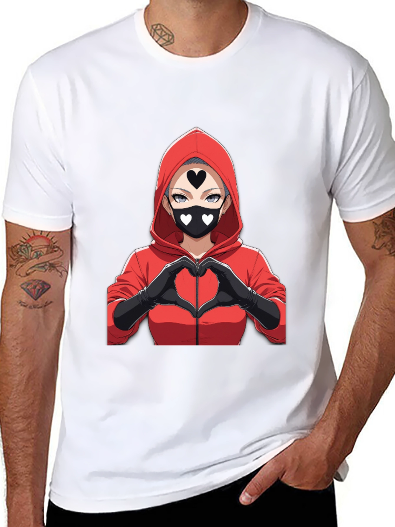 Anime Heart Mask T-Shirt - Black Cotton Tee