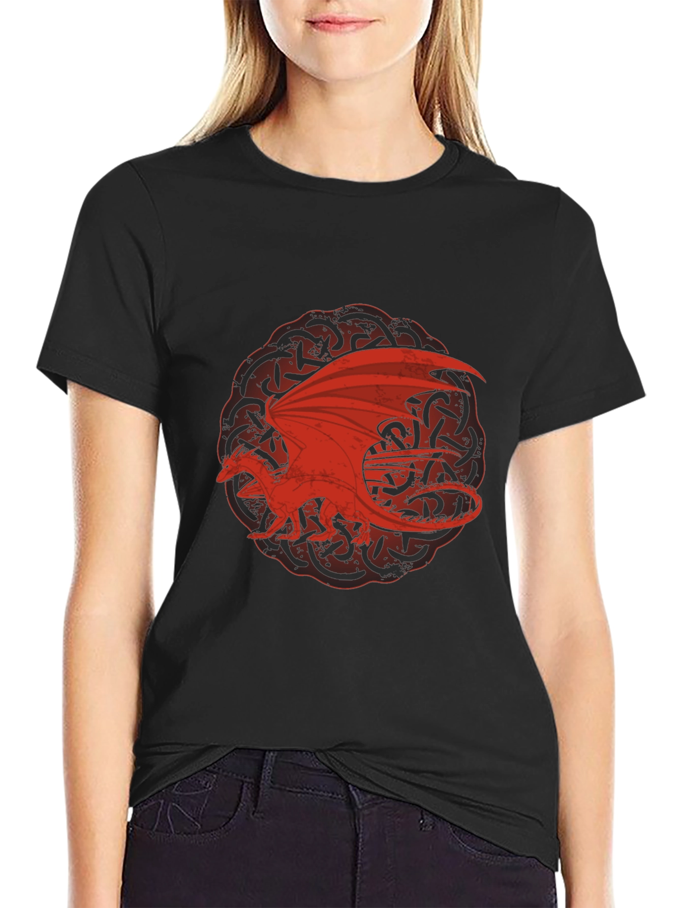 Red Dragon Celtic Knot Black T-Shirt