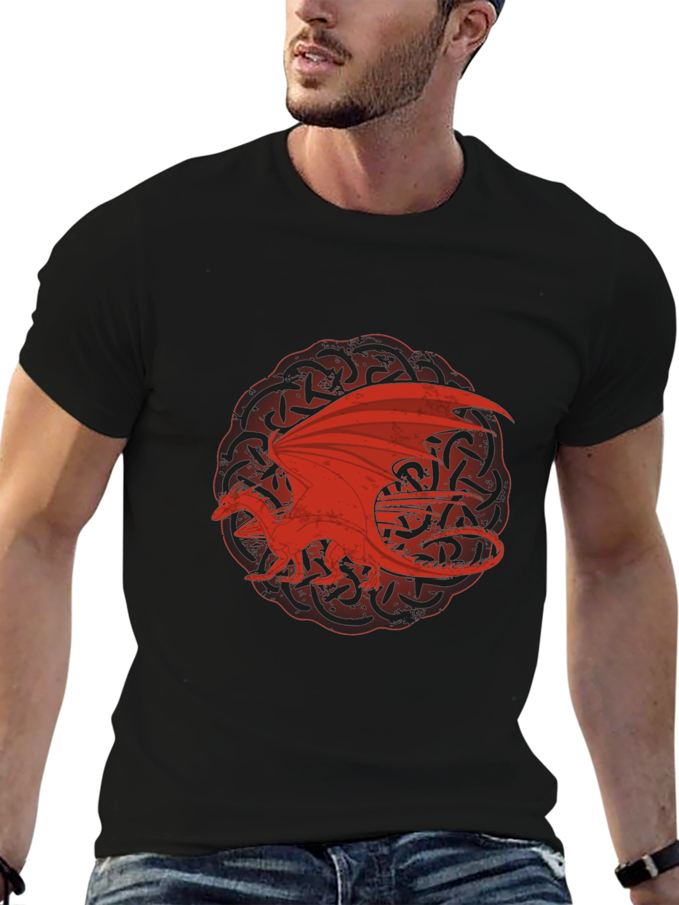 Red Dragon Celtic Knot Black T-Shirt