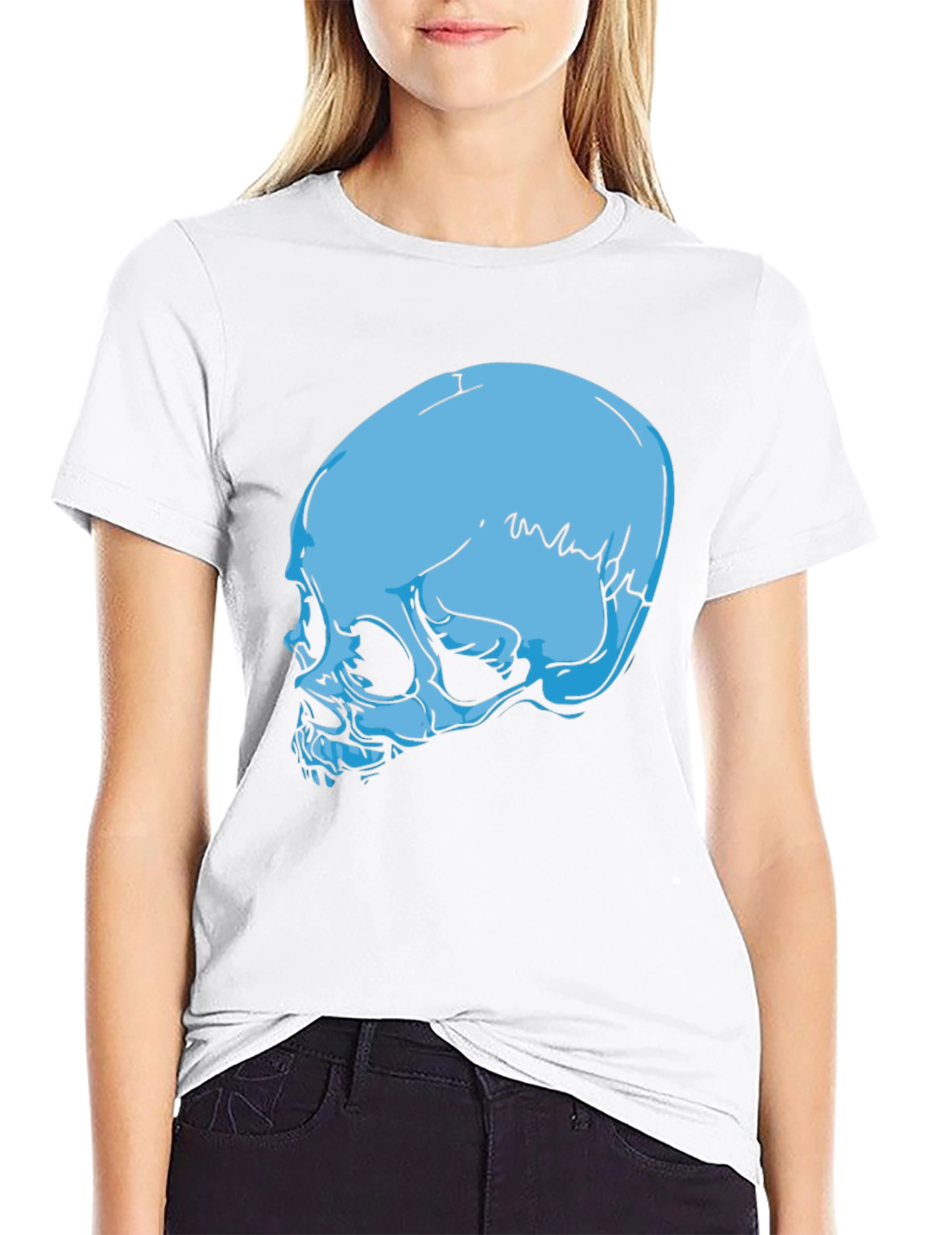 Blue Skull Graphic Black T-Shirt