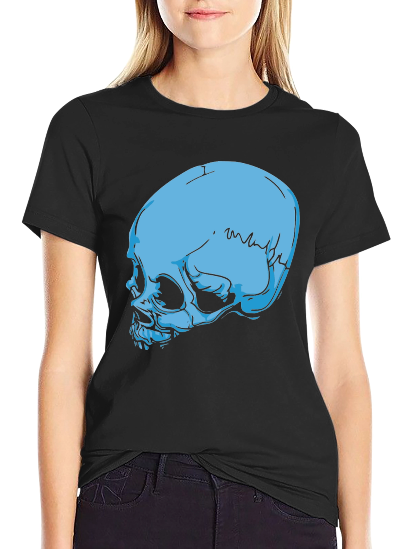 Blue Skull Graphic Black T-Shirt