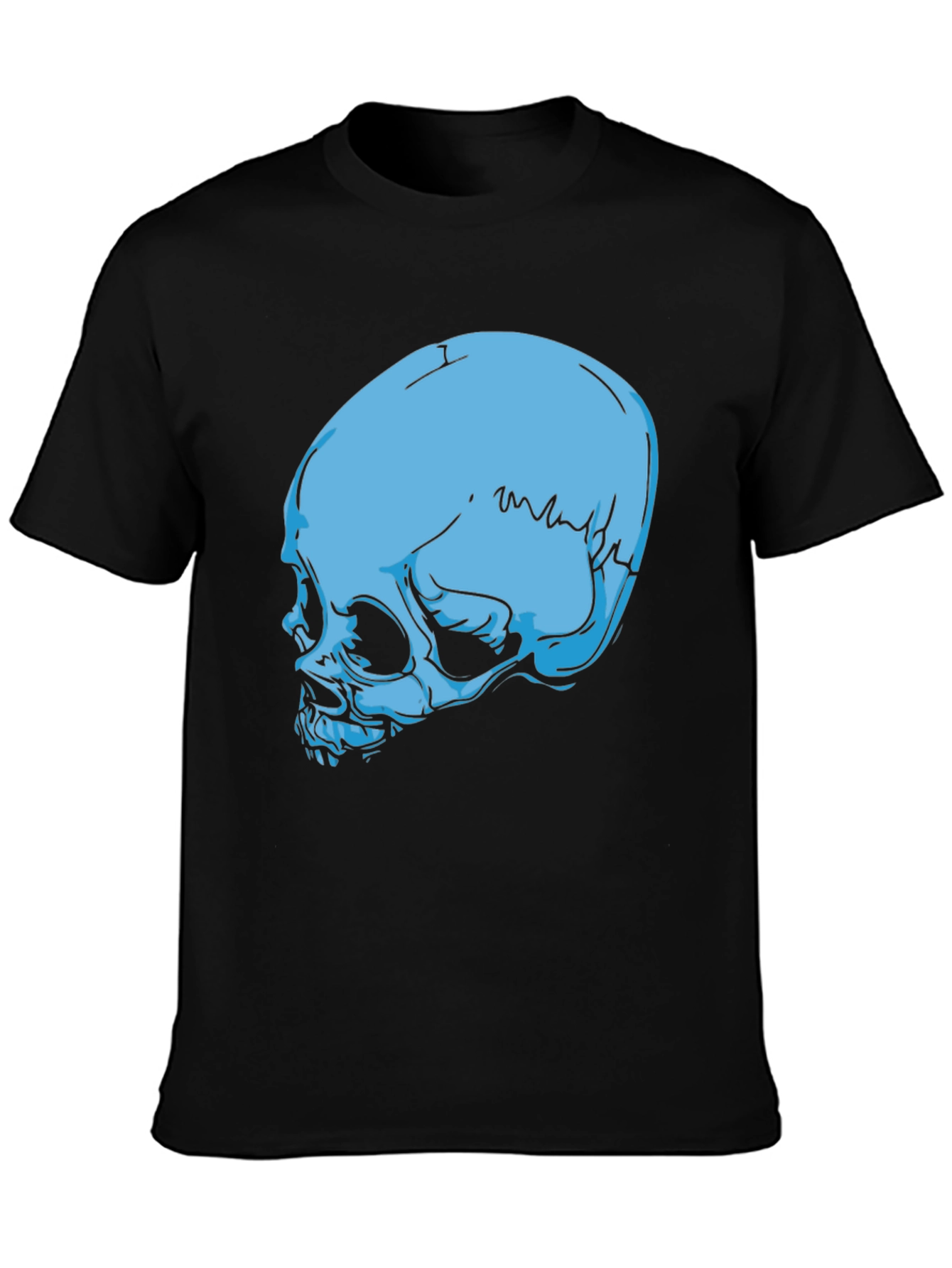 Blue Skull Graphic Black T-Shirt