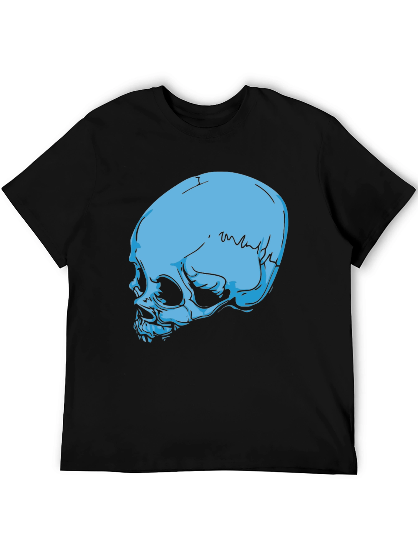 Blue Skull Graphic Black T-Shirt