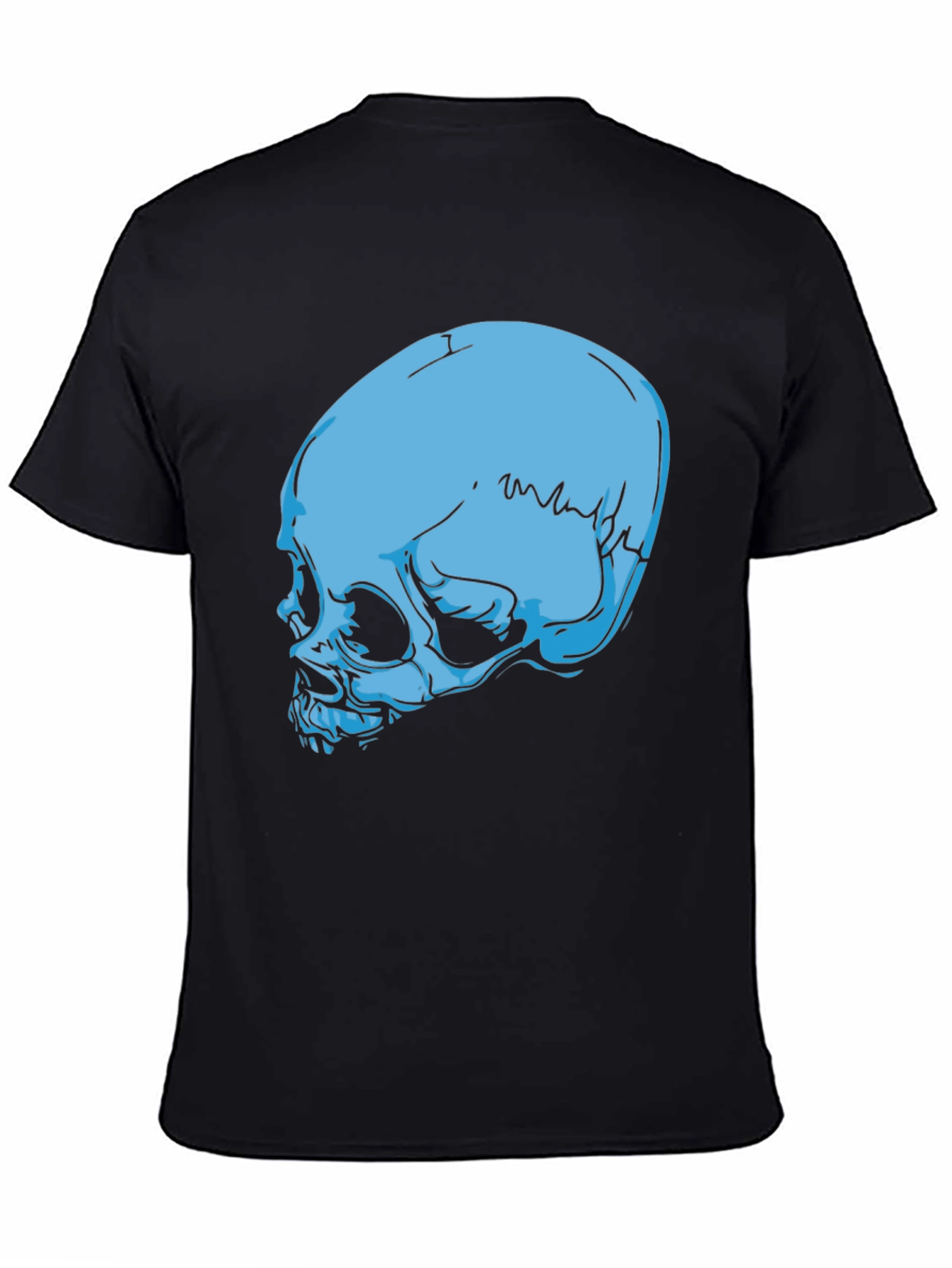 Blue Skull Graphic Black T-Shirt
