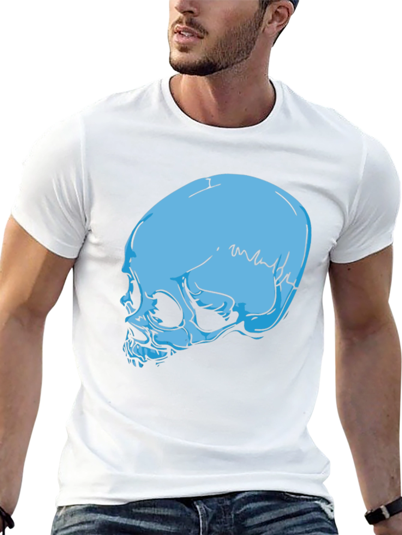 Blue Skull Graphic Black T-Shirt
