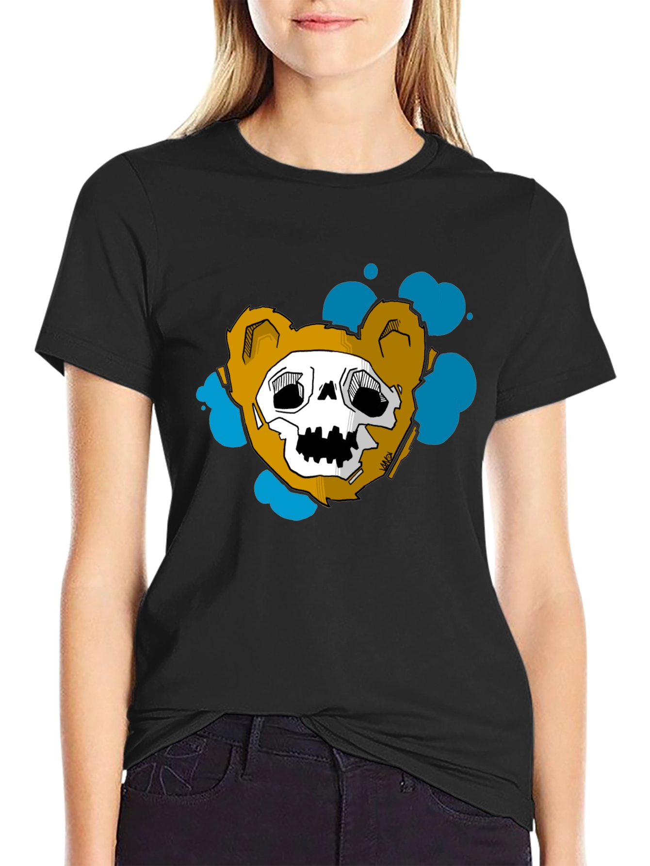 Skull Teddy Bear Graphic Black Tee