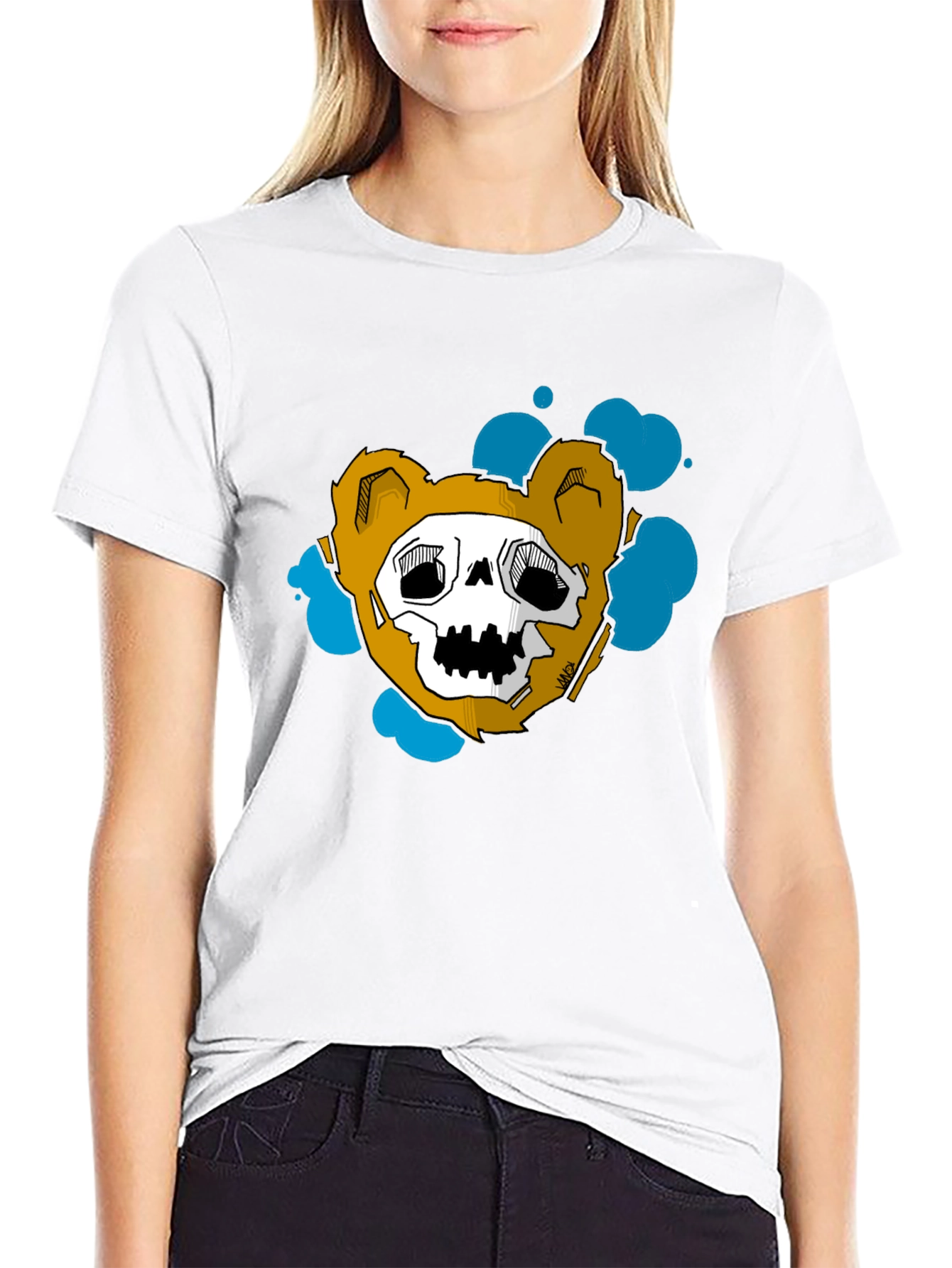 Skull Teddy Bear Graphic Black Tee
