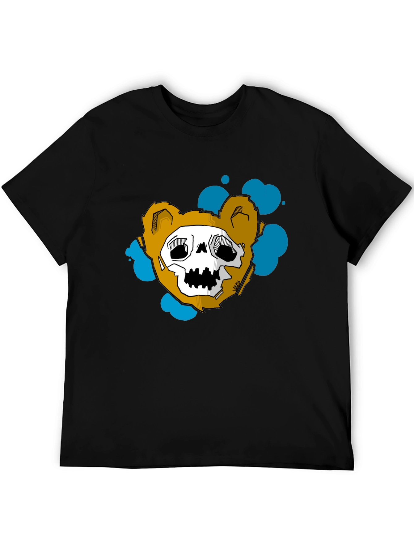 Skull Teddy Bear Graphic Black Tee
