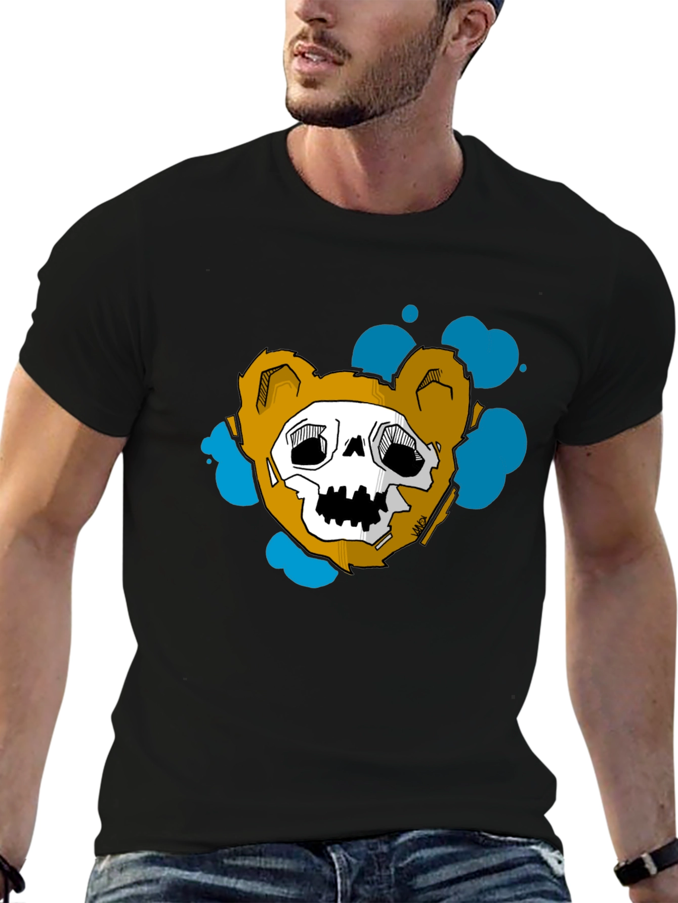 Skull Teddy Bear Graphic Black Tee